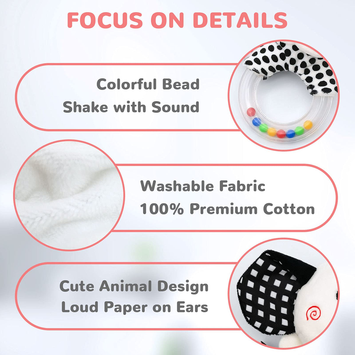 XIXILAND Black and White Baby Rattles & Colorful Farm Car Seat Toys Stroller Toys, Newborn to 12 Months