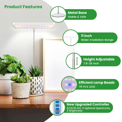 Wiaxulay Plant Grow Light, 78 LEDs Grow Light for Indoor Plants Full Spectrum, Height Adjustable Desk Growing Lamp with Metal Base, Auto Timer 6/12/16Hrs, 3 Lighting Modes, 5 Dimmable Levels,2 Pack