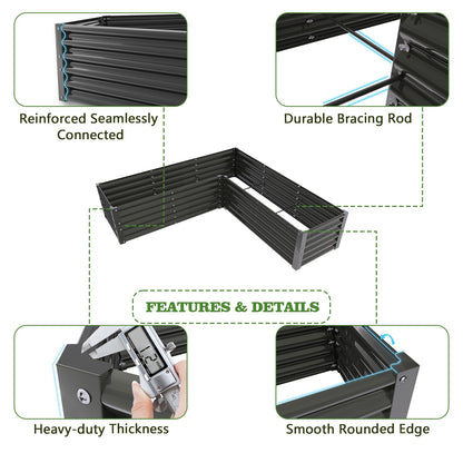 A ANLEOLIFE Set of 12 18 Inch Tall Raised Garden Beds Kit, Rectangular & L-Shaped Combo Metal Planters – Ideal for Backyard DIY Creative Layouts, Quartz Grey