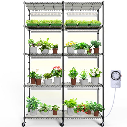 CX1 Plant Stand with Grow Lights for Indoor Plants, 5-Tier Large Tall Metal Plant Shelf with 1.6FT 160W Full Spectrum Plant Lights for Indoor Growing, 47x13.8x70.9IN