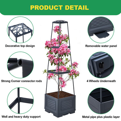 Raised Garden Bed, Tomato Cages for Garden, Tomato Cage, Raised Garden Beds Outdoor, Planter Box with Trellis, 44.8" Self-Watering Tomato Planter for Climbing Plants Vegetables Flowers(With Wheels)