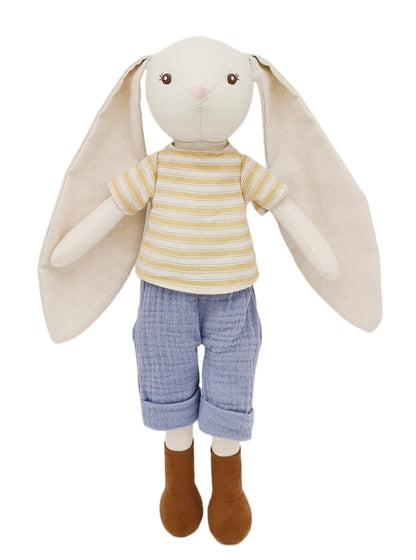 Mikee Fluffie 15" Bunny Stuffed Animals for Baby, Plush Toy Doll -Wearing Striped T-Shirt and Pants,Cute Doll Set Dress Up for 3 4 5 Year Old Girl - Gift for Birthday