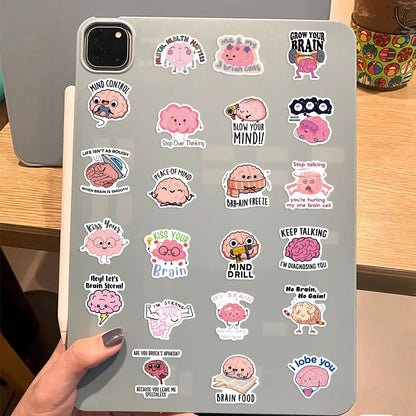 Funny Brain Stickers for Adults, 50PCS Cute Cartoon Brain Stickers Bulk,Vinyl Waterproof Mental Sticker for Water Bottle,Laptop,Phone,Scrapbook,Body Organ Biology Decals