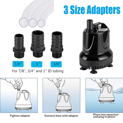 hygger 660 GPH Quick Water Change Aquarium Pump Submersible Fountain Water Pump Fish Tank Pond Drain Transfer Pump with 3 Adaptors