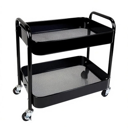 LIWNYRK 2 Tier Rolling Cart with Wheels for Under Desk Storage & Pantry Room, Large Capacity Laundry Room & Makeup Organizer, Sturdy Kitchen Utility Cart for Small Space with 4 Hooks, Black