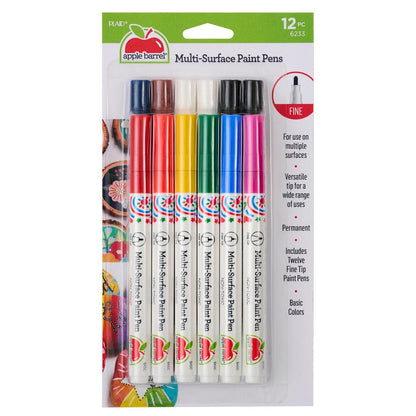 Apple Barrel Paint Pens, Set of 12 Multi-Surface Fine Tip Paint Pens, Perfect for Indoor and Outdoor Arts and Crafts Projects, 6233