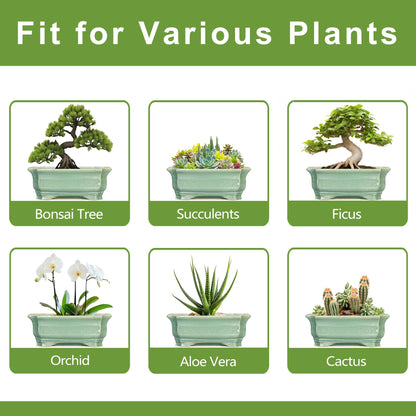 Teagas Bonsai Pots - 13.7 Inch Rectangle Ceramic Pots for Plants, Large Succulent Planter with Drainage Hole, Decorative Planters for Indoor Outdoor, Garden House Decor, Housewarming Gifts, Green