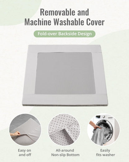 Blissful Diary 1.3" Thick Baby Play Mat, 50x50 Playpen Mat with Removable & Washable Cover, Ultra Soft Crawling Rug for Floor, Foam Cushion & Non-Slip Backing for Kid, Toddlers and Infants, Light Grey