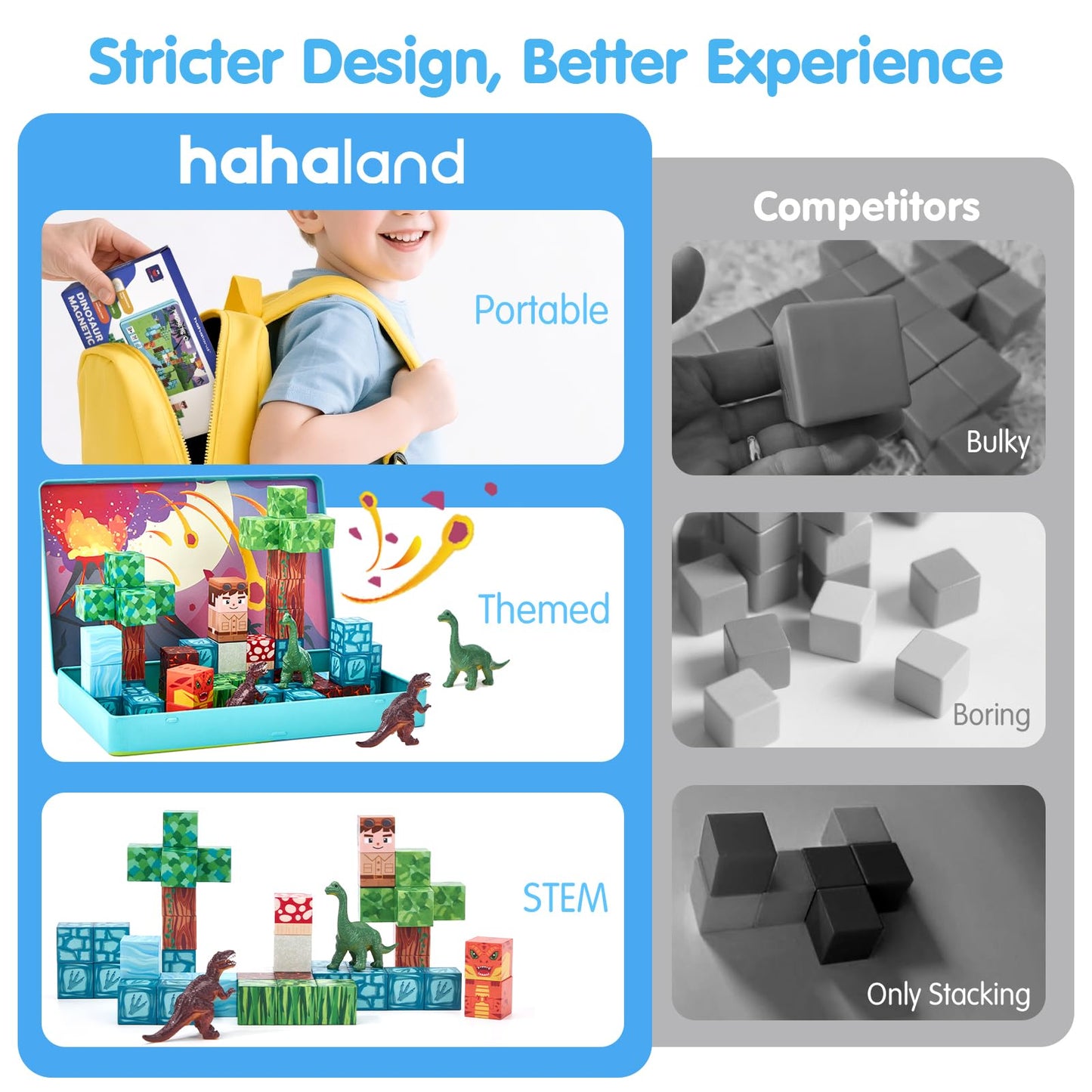 hahaland Mini Magnetic Blocks Travel Set with Magnetic Case - 52 PCS Magnet Building Cubes Dinosaur Toys for Kids 3-5 Toddler Travel Toys Airplane Essentials, Stem Toys 4 Year Old Boys 3 Year Old Gift