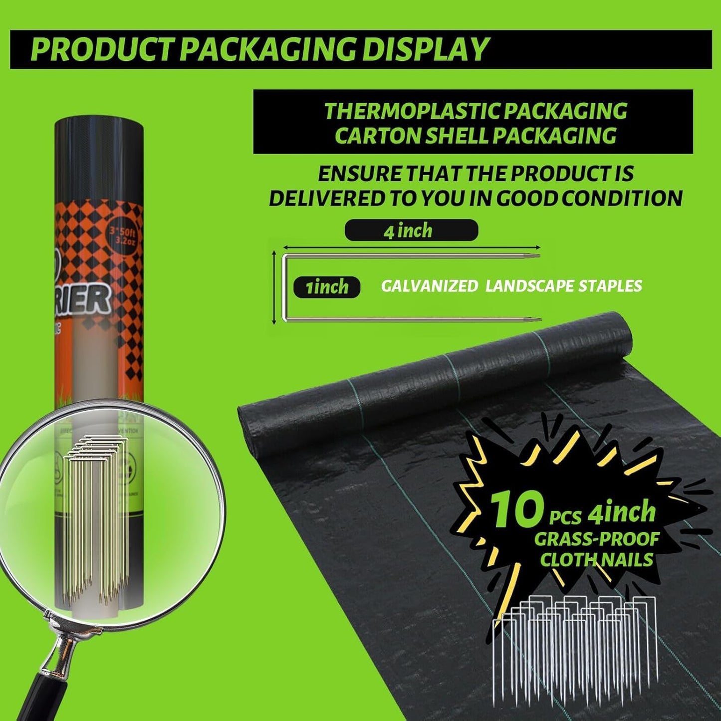 CFTEL 3x50FT Weed Barrier Landscape Fabric Heavy Duty, 3.2oz Durable Geotextile Fabric, Block Gardening Ground Cover Weed Mat, Weed Control Garden Cloth for Landscaping, French Drains, Yard Driveway