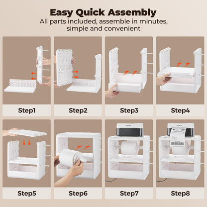 MUNBYN ILH03 4x6 Thermal Label Holder, 5-in-1 Sticker Holder with 3-Tier Shelf, Drawer, Hooks & Pegboard, for Shipping Label Printing, Office, Small Business, Home