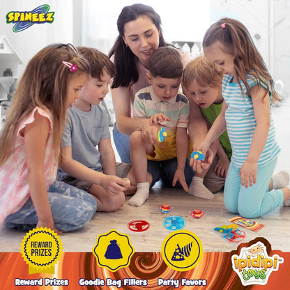 IPIDIPI TOYS Spineez Light Up Flying Saucer Spinning Tops – 12-Pack UFO Spinner Toy - Spinning Tops for Kids - Birthday Party Favors, Goodie Bag Stuffers, Classroom Prizes for Boys & Girls – Red