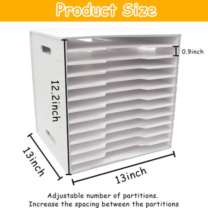 TUSAUW 12 Tier Scrapbook Paper Organizer - 13" x 13", Craft & Stamp Cardstock Storage Rack for Home Office & Classrooms (White)
