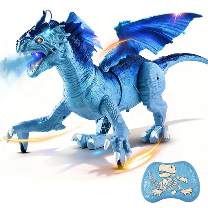 TALGIC Remote Control Dragon, Dragon for Kids with Spraying, Roaring, Swaying Head, Wings, Light-Up Interactive Robot Dinosaur Toys for Boys and Girls, Blue