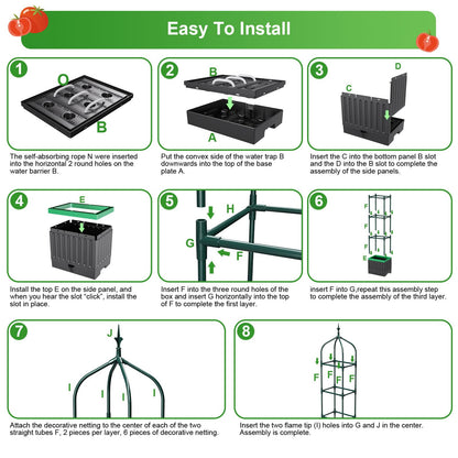 MQHUAYU Raised Garden Bed Planter Boxes with Trellis,1pcs 70.9" Self-Watering Tomato Planter Boxes with Trellis for Climbing Vegetables Plants Flowers Tomato,Use for Indoor Outdoor (Black)