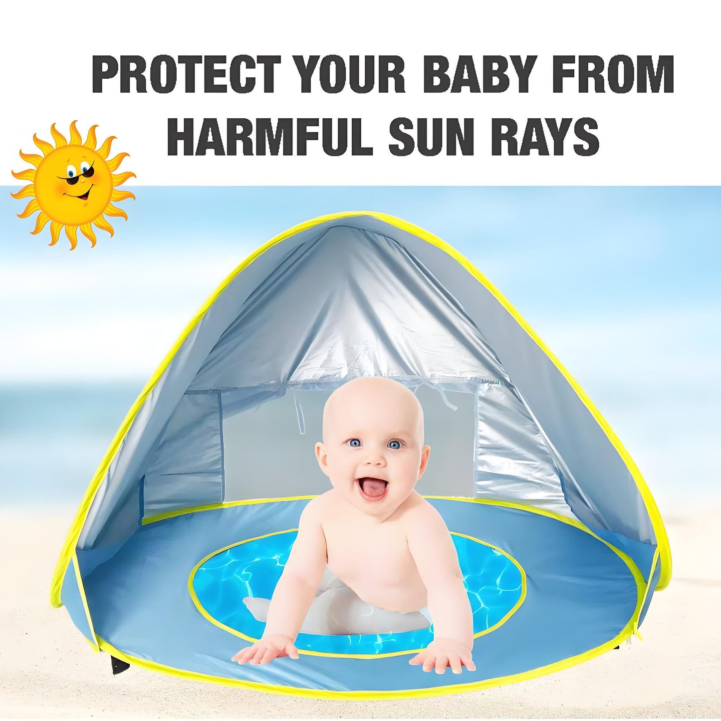 PandaEar Baby Beach Tent with Pool, Pop Up Sun Shelter for Infant Toddlers, Portable UV Protection Shade with Carry Bag for Outdoor Travel, Camping