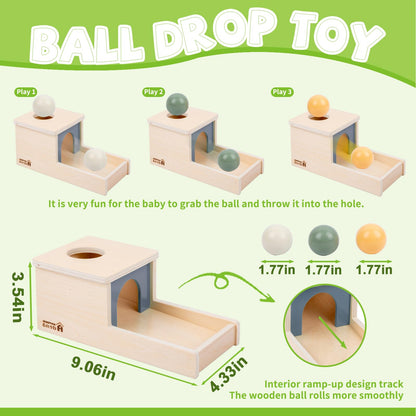 Adena Montessori Wooden Toy for 6-12 Month Baby 3 Balls, Object Permanence Box with Tray Colorful Learning Education Toy for Toddler Kid 1-2 Year Old, Preschool Developmental Girl and Boy Gift