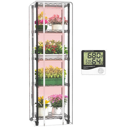 sagrynfp Indoor Greenhouse with Grow Lights,with 40W Full Spectrum Growing Lamps for Seed Starting , 5 Tier 15.7" L×11.8" W×62.3" H Mini Greenhouse，Grow Light Shelf with Tent and Thermometer