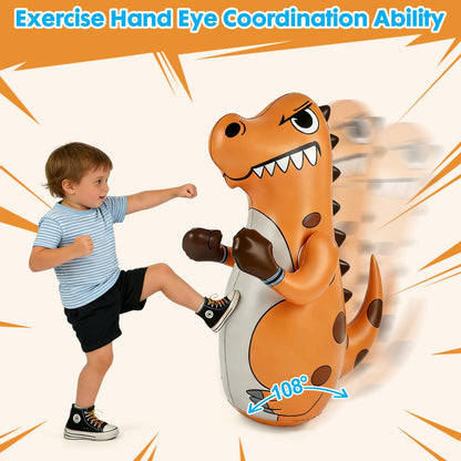 Inflatable Dinosaur Punching Bag for Kids, 47" Toddler Blow up Punching Bag for Ages 3-14, Children Bop Bag Toys & Gifts with Bounce-Back Action