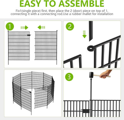 Toolterritary 10 Panels No Dig Garden Fence with Gate, 40 in(H) X 24.2 ft(L) Metal Fence Panels, Thickened Rustproof Garden Fencing, Animal Barrier Fence for for Dogs, Rabbits, Landscape, Patio