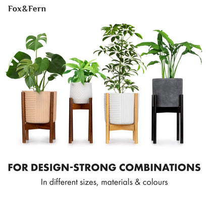 Fox & Fern Large Adjustable Plant Stand Indoor — 11 to 15 Inch Premium Mid Century Bamboo Plant Stand; Plug In Design; Easy Assembly; Two Heights - For 11, 12, 13, 14 & 15 Inch Pots (Not Included)