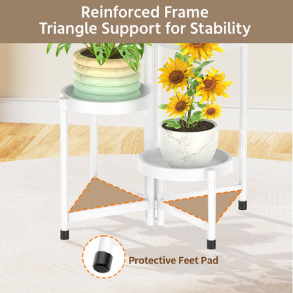 LASZOLA 4 Tiered Plant Stand Indoor Outdoor with Plastic Tray, Corner Folding Tall Flower Display Rack, Modern Plant Holder Shelf for Outdoor Patio Porch Garden Office Living Room, White