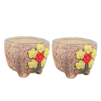 VINTORKY Small Ceramic Bonsai Pot for Succulents Hand Painted Flower Pots Elegant Home Decor 2 Pack