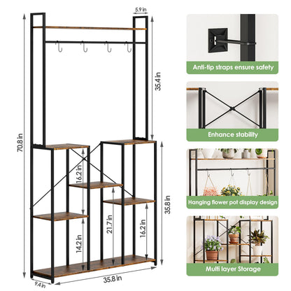 aboxoo Plant Stand Indoor with Grow Light ,71" Tall Metal Plant Shelf Indoor,Large Plant Rack with Grow Lights,Heavy-Duty Rectangle Display Shelves for Living Room, Patio, Corner