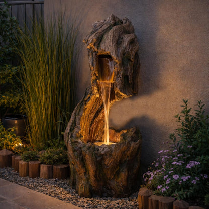 Teamson Home Forest-Inspired Cascade Water Fountain Outdoor Garden–LED Light with Built-in Electric Pump & Simple Setup, Gray