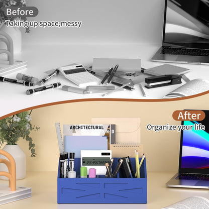 BELO VALE Wood Mail Organizer Countertop,Farmhouse Desk and Kitchen Countertop Storage, Letter Sorter, Desk Mail and Bill Organizer, Desktop File and Paper Holder (Blue)