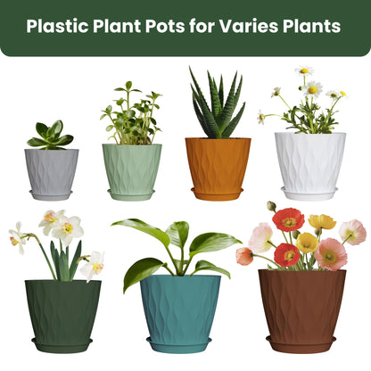 LESOASIS 7/6.5/6/5.5/5/4.5/4 inch Plastic Plant Pots, 7 Pack Flower Planter for Indoor Outdoor Plant, Planters with Drainage Holes and Trays (Colorful)
