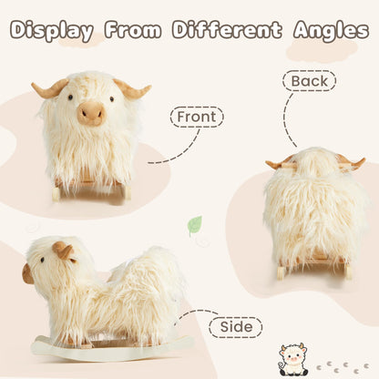 Baby Rocking Horse,Highlander Cattle Toddler Rocking Toy for 1+ Year Old Cute White Cow Stuffed Cow Rocker Toy Rocking Animal for Baby Boys and Girls Nursery/Child Christmas or Birthday Gift