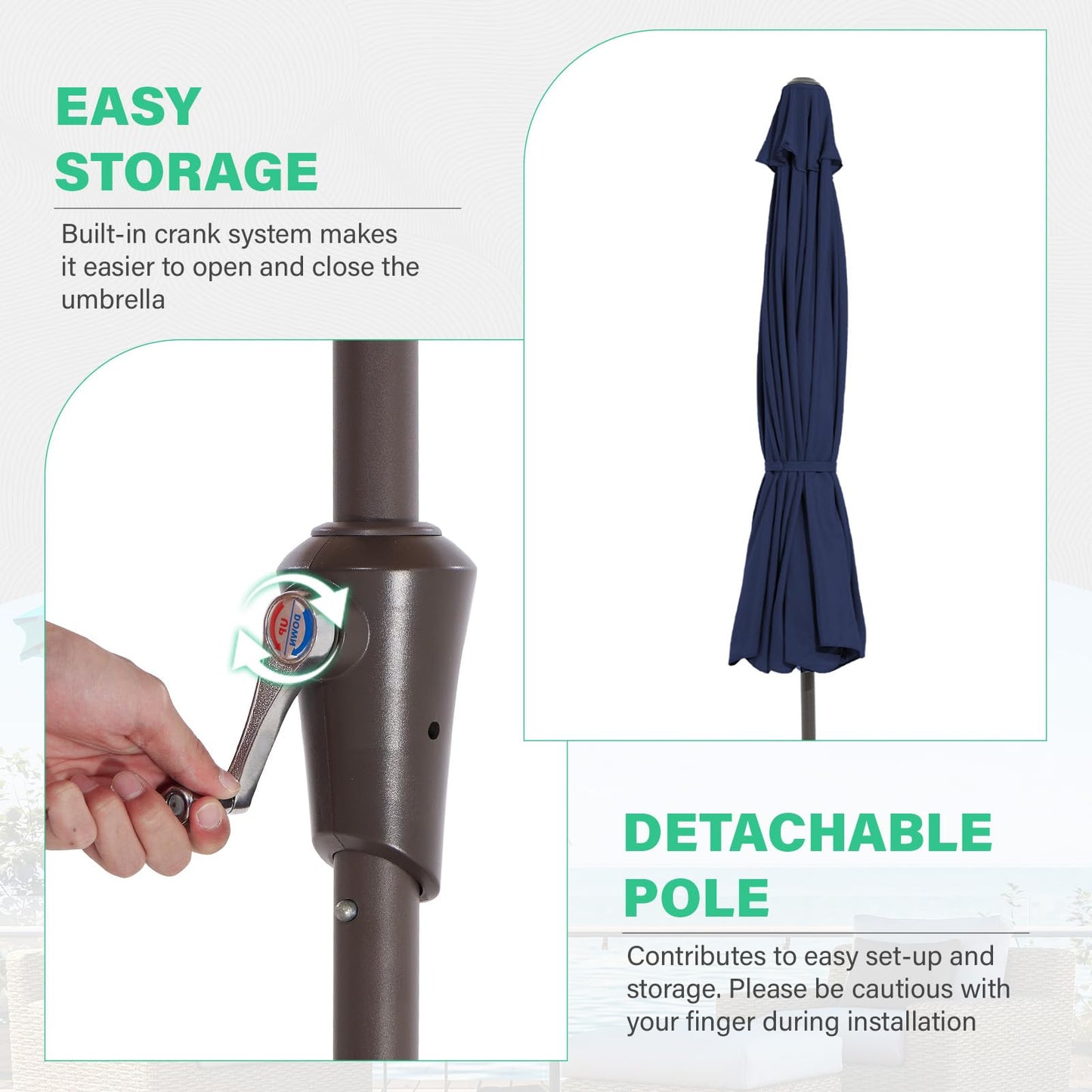 JEAREY 9 FT Patio Umbrella Outdoor, Table Umbrellas Market Umbrella w/Push Button Tilt/Crank, 8 Sturdy Ribs(Navy Blue)