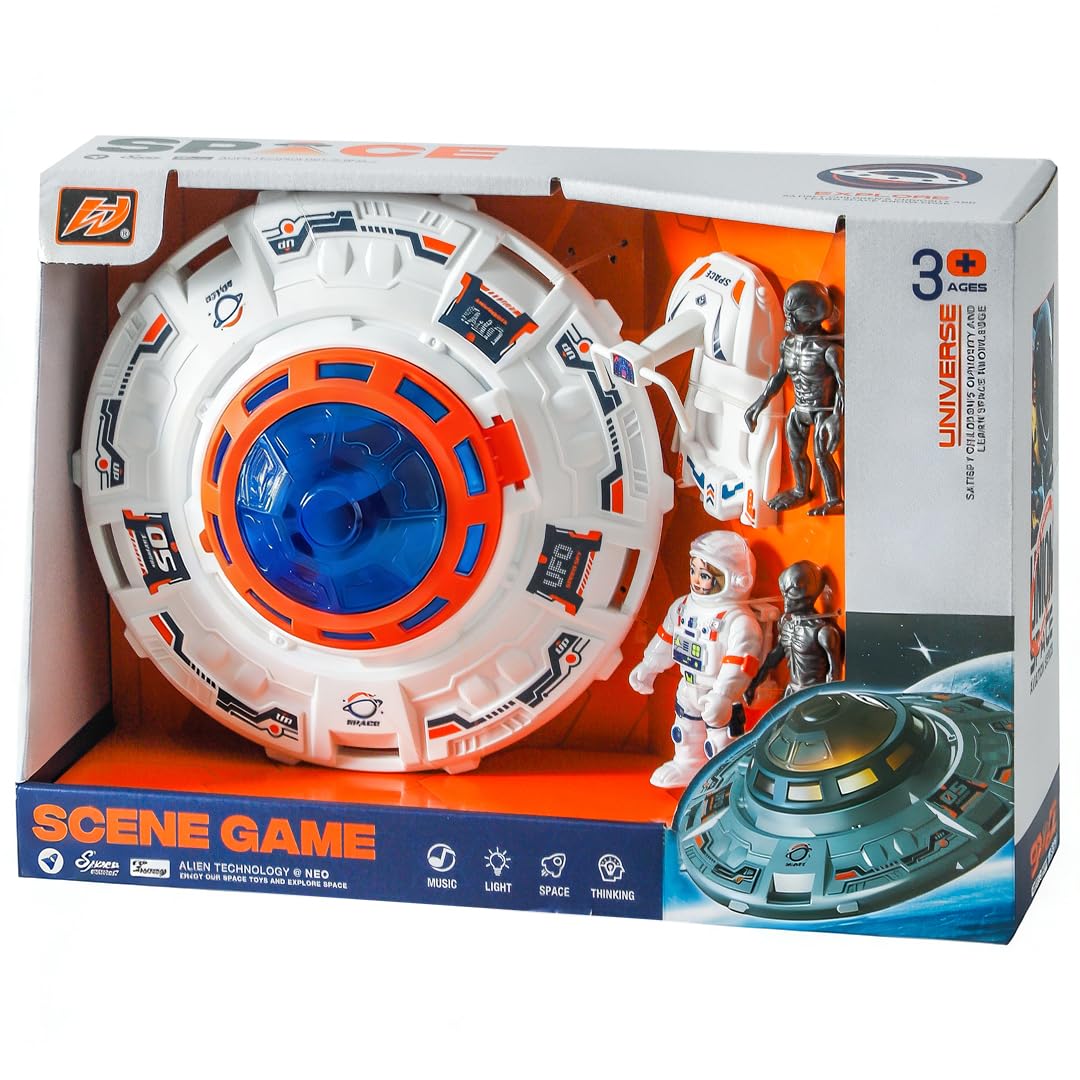 Wbzle UFO Toy Space Toy Playset with Alien and Astronaut, Spaceship Toys with Lights and Sound, Exploration Toy Set for Toddler Boys 3-5, Outer Space Birthday Gift