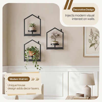 HOOBRO Hanging Planters for Indoor Plants, Wall Plant Holder Set of 3, Plant Hanger Indoor Window Plant Shelves, Metal Frame, Space Saving, for Living Room Outdoor Entryway, Black BK08HJP301