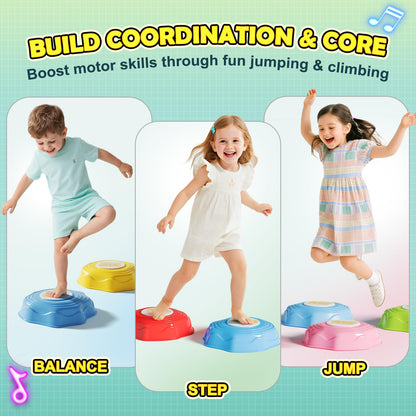 SS Stepping Stones for Kids - 6Pcs Balance Stones Kit with Interactive Light & Music, Indoor/Outdoor Sensory Toys for Ages 3-12, Perfect Christmas, Children's Day & Birthday Gift for Boys & Girls