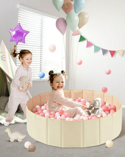 Hikiddy Baby Ball Pit Foldable, 31.5 Inch Ball Pits for Toddlers Round, Kiddie Baby Playpen Ball Pool, Idea Gift for Babies-Balls NOT Included(Light Beige)