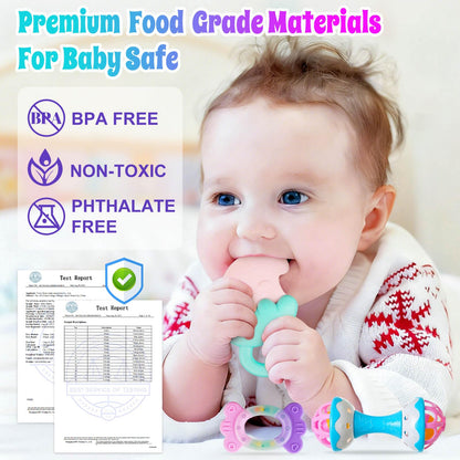Baby Toys 0-6 Months - Baby Rattles Teething Toys 3-6 Month Infant Toys 6-12 Months Teether Toy 3 4 5 6 Month Old Newborn Essentials Must Haves Wrist Socks Toddler Stocking Stuffers Christmas Gifts