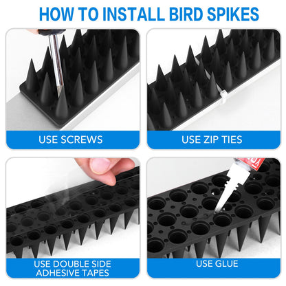 BORHOOD Bird Spikes, 40 Pack Pigeon Deterrent for Small Birds Raccoon Cats Defender for Outside to Keep Squirrel Away, Plastic Fence Spike for Railing and Roof-Black