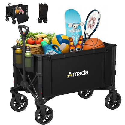 Wagons Carts Foldable, Collapsible Wagon Cart with 220 lbs Max Load and Expandable Storage Space, Heavy-Duty Foldable Wagon Cart with Wheels for Groceries, Shopping, Sport, Beach, Garden and Camping