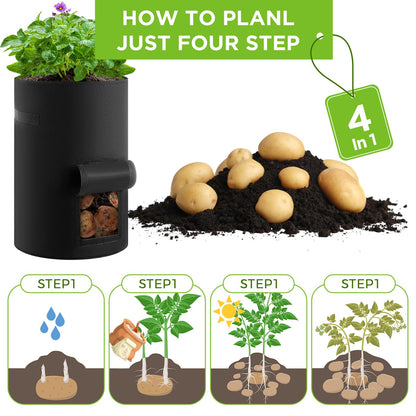 Yoojahow 2 Pack 30 Gallon Potato Grow Bags with Harvest Window, Durable Garden Planter Bags with Handles for Potatoes, Tomatoes, and Vegetables - Indoor & Outdoor Gardening Supplies (Black)