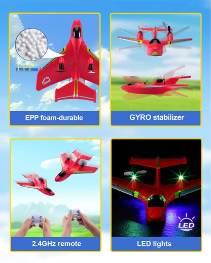 ANTSIR Remote Control Airplanes for Kids 2.4Ghz RC Water Plane Gifts for Boys Age 8-13 Year Old Easy to Fly Mini Glider with Gyro/Lights/2 Batteries Cool Toys for Birthday Christmas(Red)