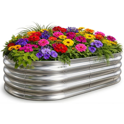 TATAANTY Raised Garden Bed for Outdoor: 4x2x1ft Durable Metal Vegetable Plant Container Kit - Oval Planter Box for Gardening Flower Trough Galvanized - 1 Pack