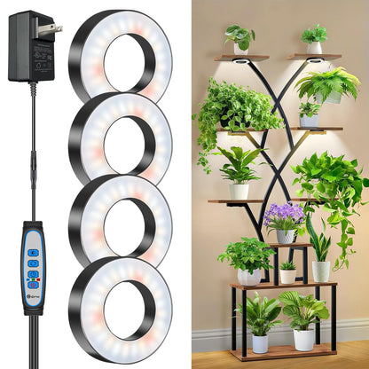 Wiaxulay Grow Lights for Indoor Plants, 192 LED Full Spectrum Plant Lights for Indoor Growing, 12V/2A Under Cabinet Grow Lamp with Auto Timer 6/12/16 Hrs, 3 Lighting Mode, 5 Brightness, Four Head