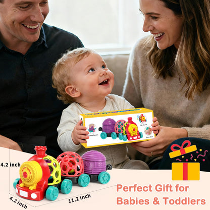 WEEJOYGAM Train Baby Toys 6-12 Months, Infant Soft Cars for Toddlers 1-3 Boy Easter Basket Stuffers Birthday Gift 6 7 8 9 10 Month 1 Year Old Boy Cause Effect Montessori Musical Push Truck Ball Rattle