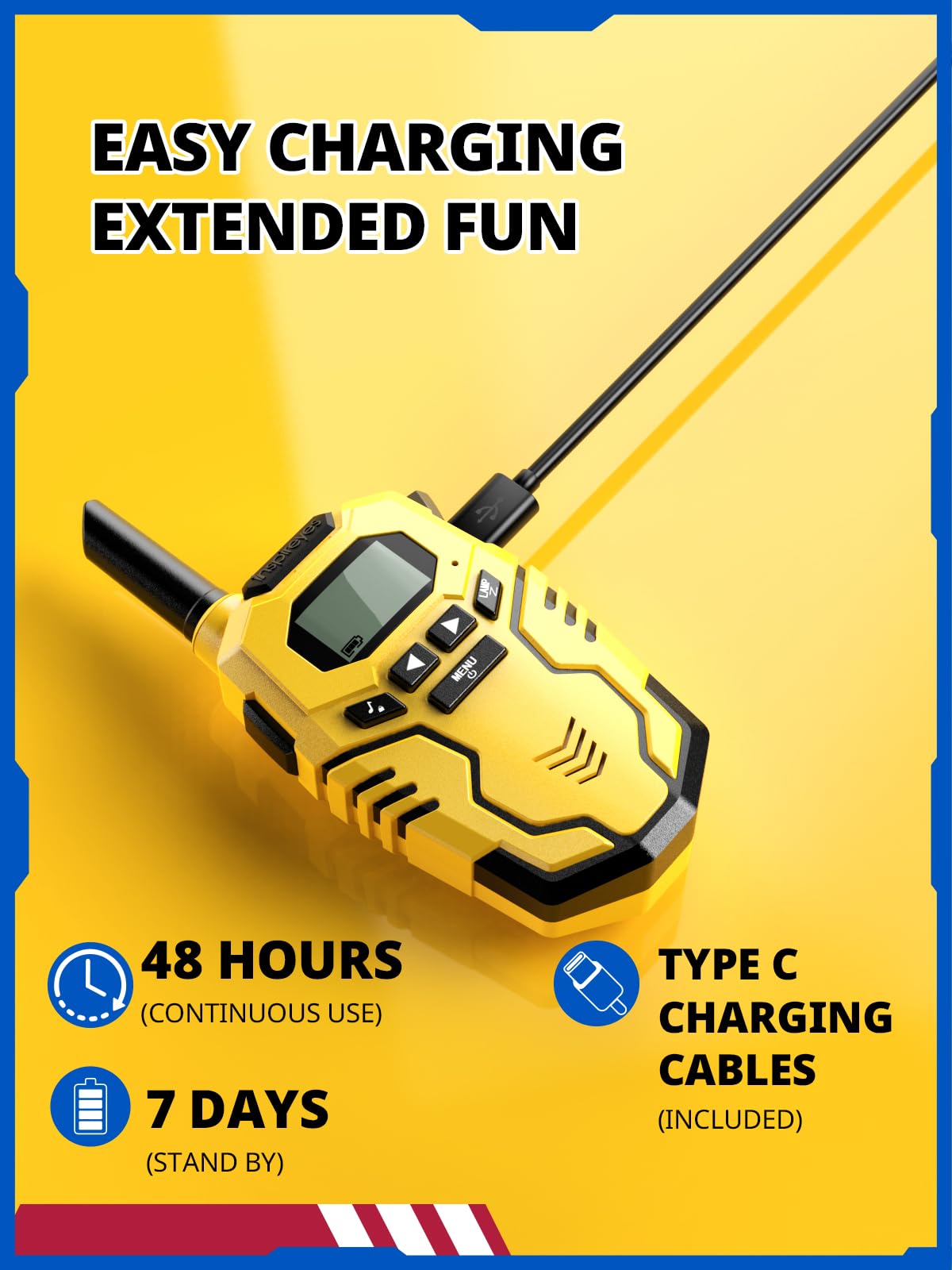 Inspireyes Walkie Talkies for Kids Rechargeable,Long Range 2 Way Radio, Outdoor Camping Games Party Toys for 3 4 5 8-12 Year Old Boys Birthday Xmas Gift for Kids, 3 Pack