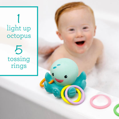 Infantino Light Up Ring Catcher - Illuminating Octopus with Five Tossing Rings for Fine & Gross Motor Skills in Babies & Toddlers, 6M+