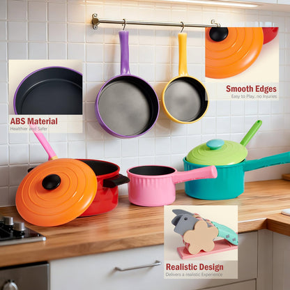 Lonico Pretend Play Kitchen Accessories for Toddlers 3-5, Play Food Sets for Kids Kitchen Toys with 5 Pots and Pans & Cooking Utensils & Toy Food, Birthday Gift for 3 4 5 Year Old Girls Boys