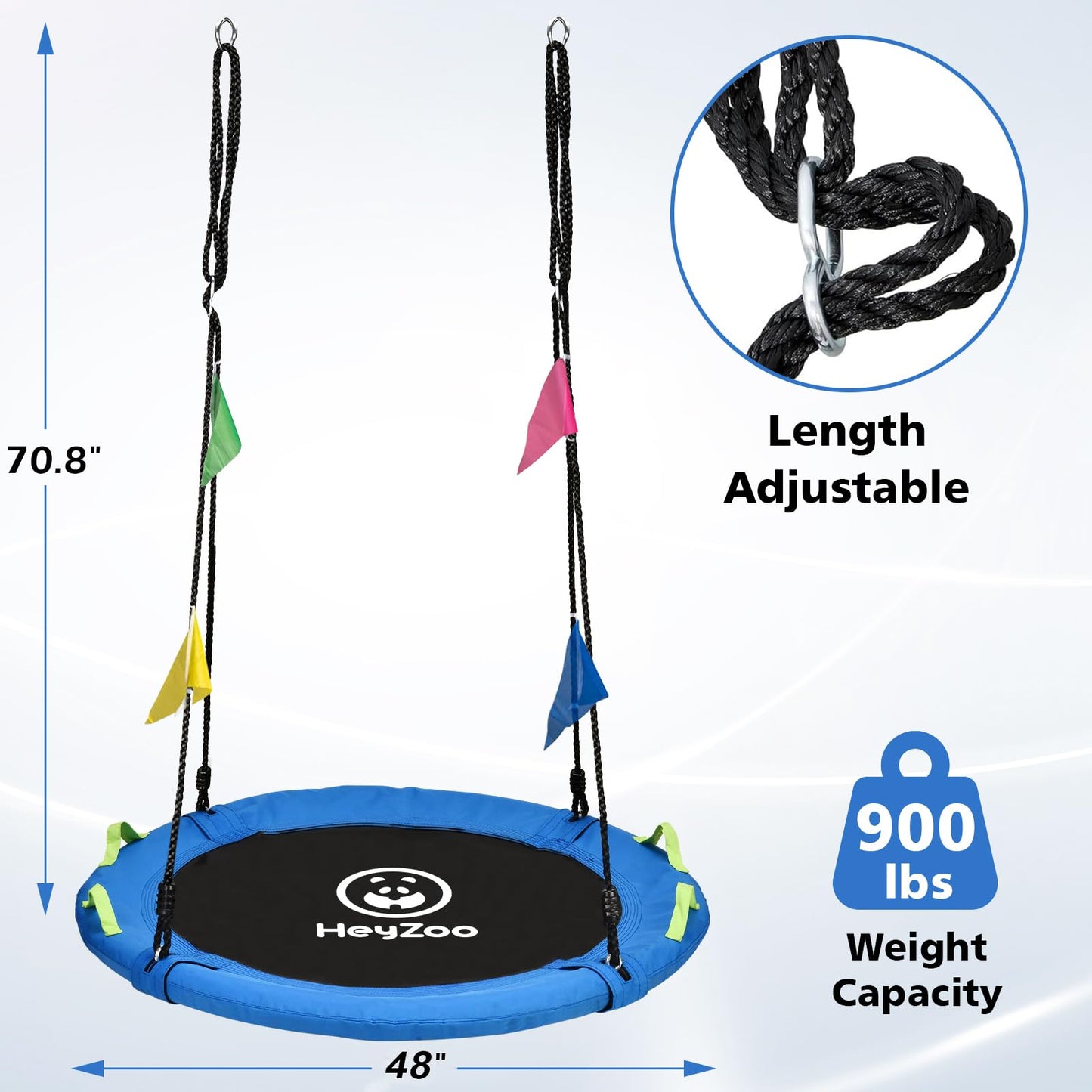 HeyZoo 48 inch Tree Swing, Larger Saucer Flying Swing for Whole Family, 900lbs Weight Capacity, with Adjustable Hanging Straps, for Outdoor Playground, Gifts for Kids, Blue