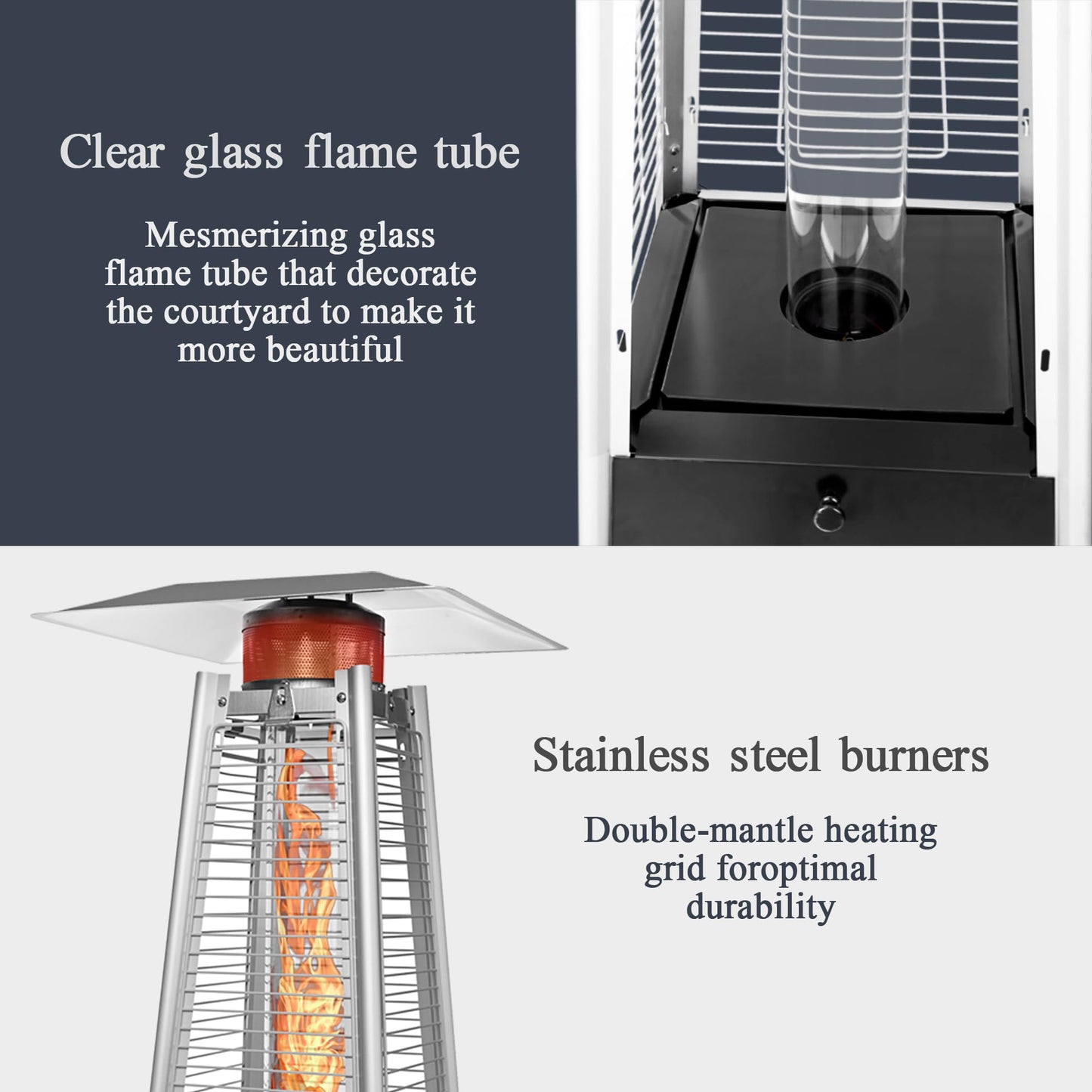 Pamapic Patio Heater, 42,000 BTU Pyramid Flame Outdoor Heater, Quartz Glass Tube Propane Patio Heater